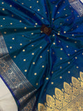 Firoze Blue Banarasi Handloom Satin Silk Saree - Aura Benaras