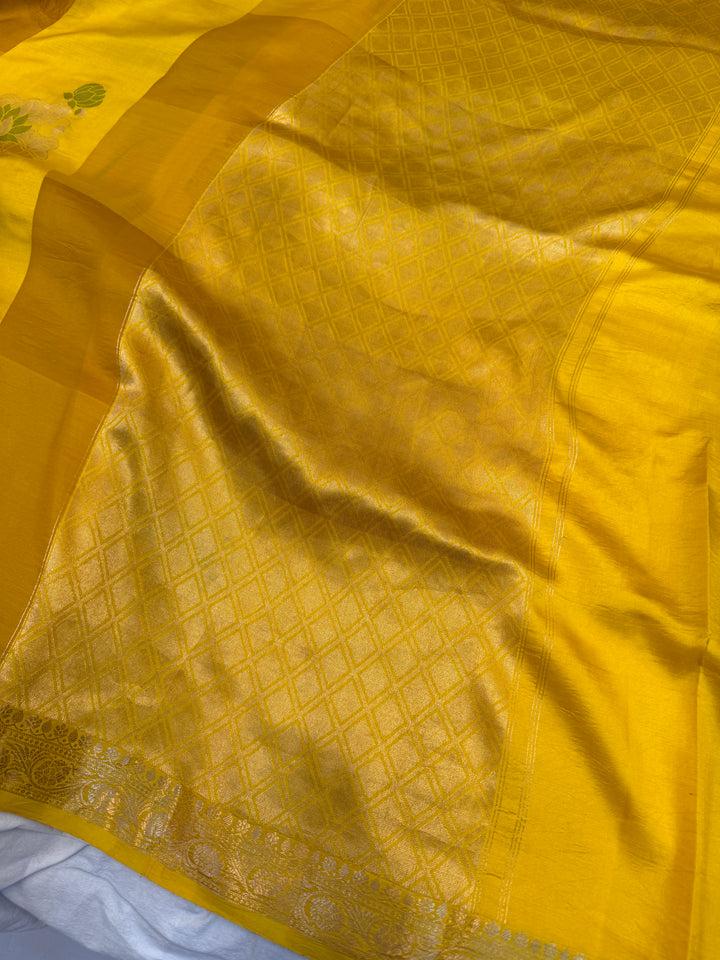 Yellow Pure Silk Handloom Banarasi Saree