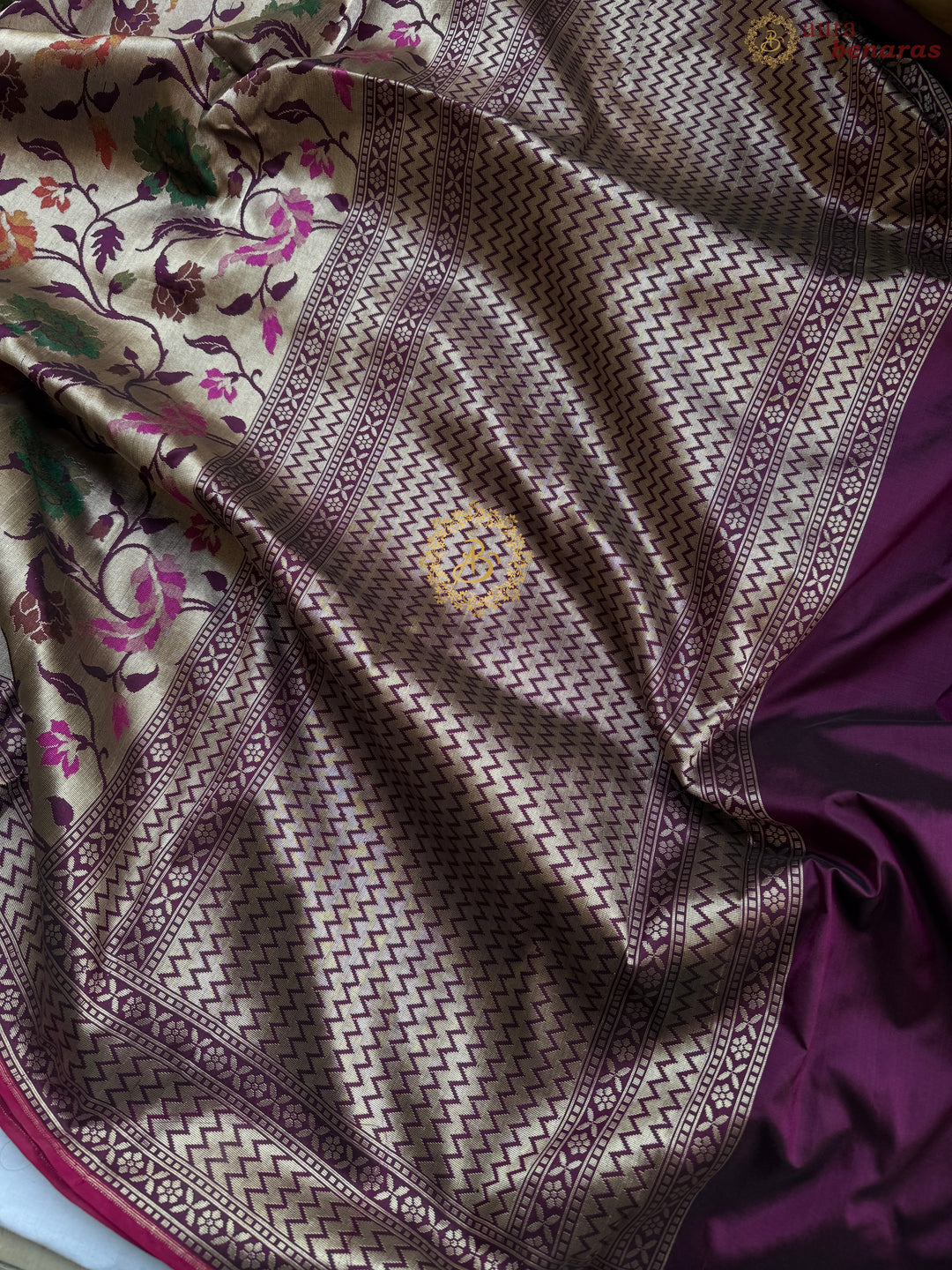 Wine Pure Katan silk Handloom Banarasi Saree