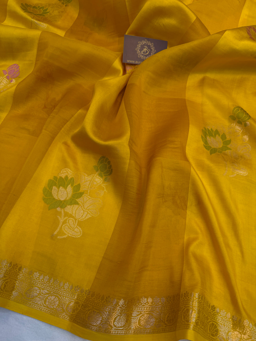 Yellow Pure Silk Handloom Banarasi Saree