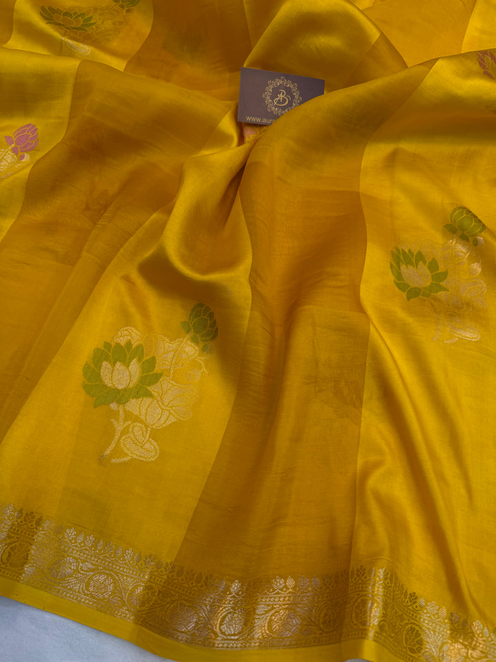 Yellow Pure Silk Handloom Banarasi Saree