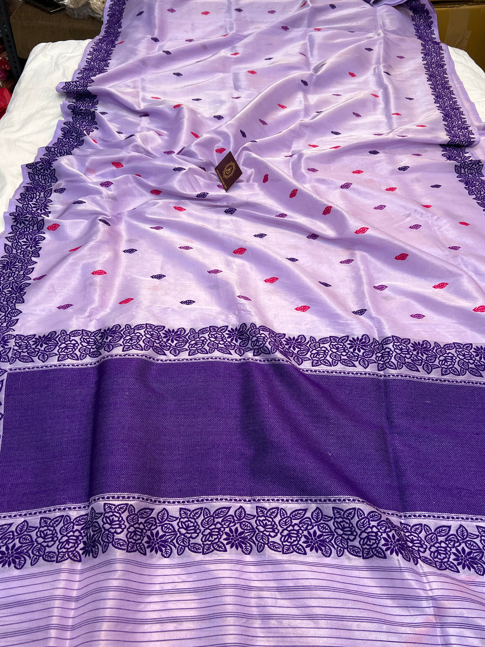Purple Pure Katan Tissue Silk Handloom Banarasi Saree