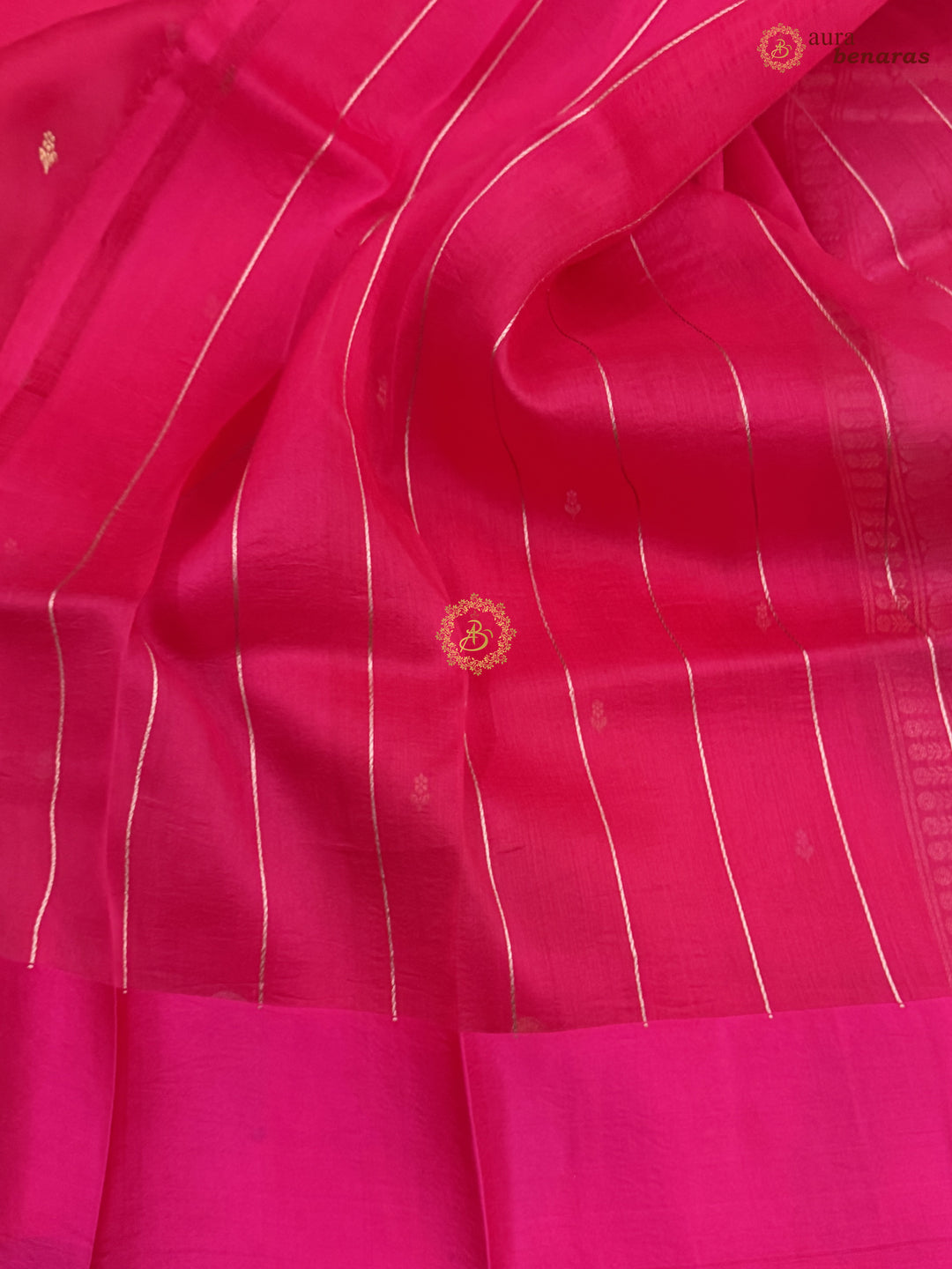 Hot Pink Kora Silk Banarasi Saree with Kadhwa Golden Zari Motif
