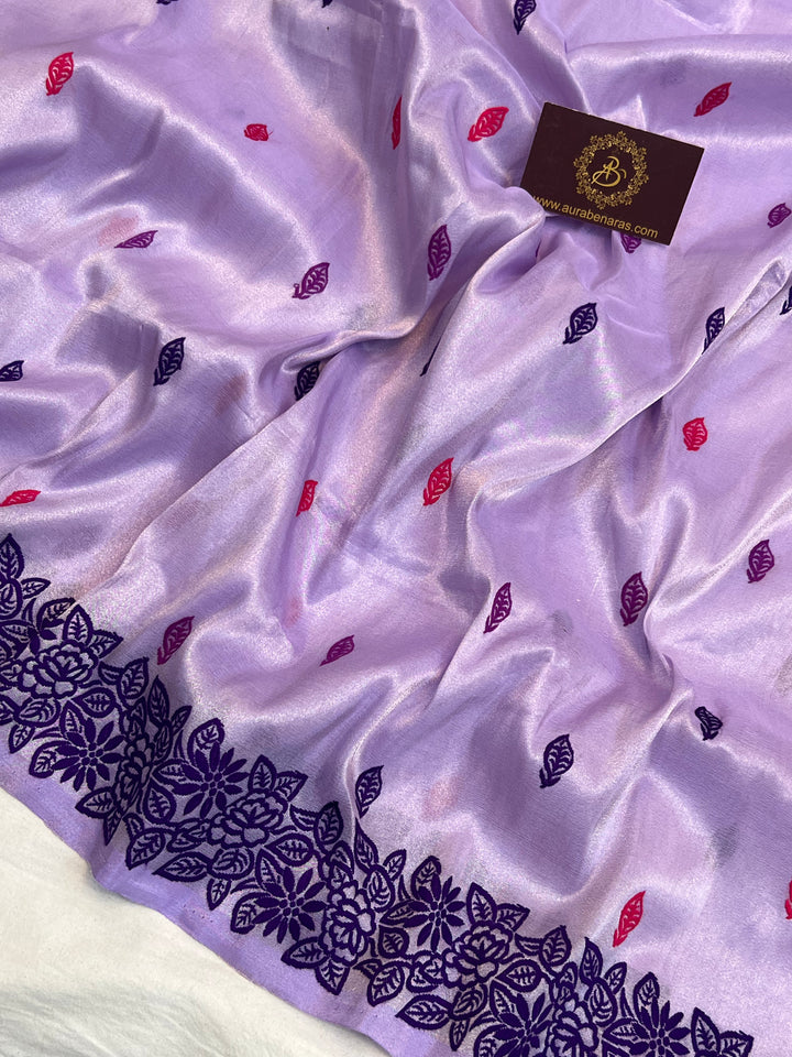 Purple Pure Katan Tissue Silk Handloom Banarasi Saree