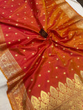 Orangish Pink  Banarasi Handloom Satin Silk Saree - Aura Benaras