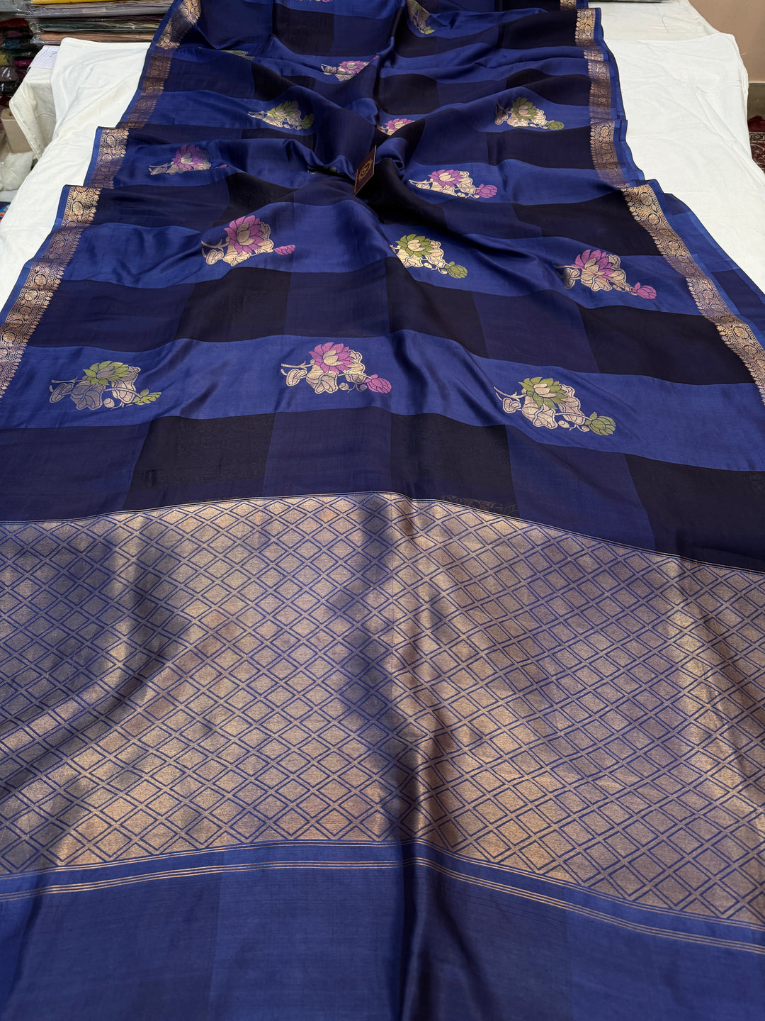 Navy Blue Pure Silk Handloom Banarasi Saree
