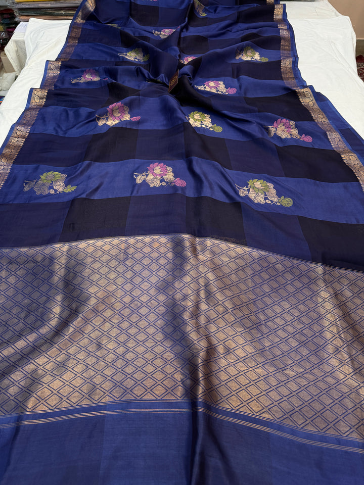 Navy Blue Pure Silk Handloom Banarasi Saree