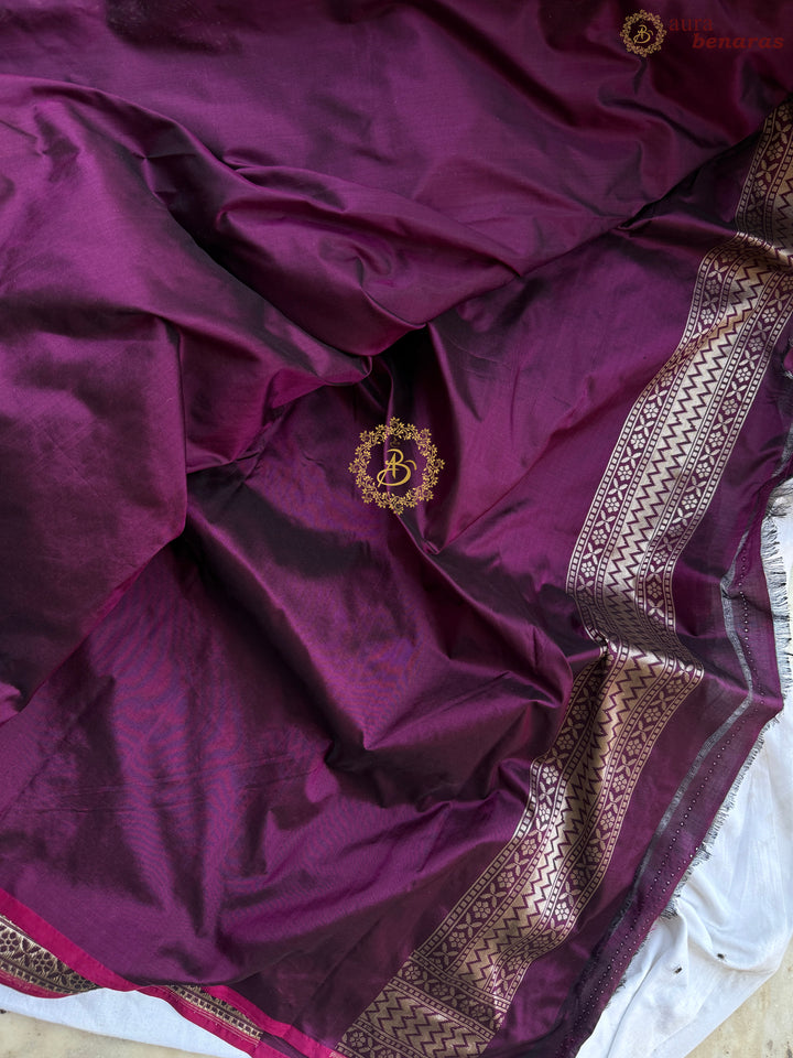 Wine Pure Katan silk Handloom Banarasi Saree