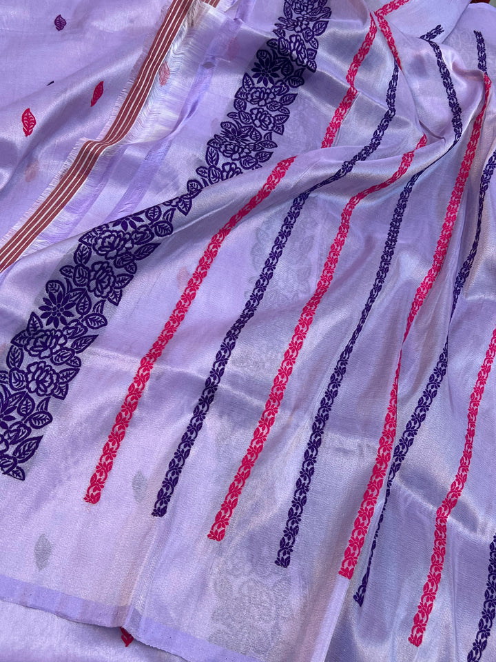 Purple Pure Katan Tissue Silk Handloom Banarasi Saree