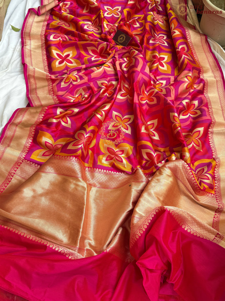 Rani Pink Rangkaat Pure Katan Silk Banarasi Handloom Saree