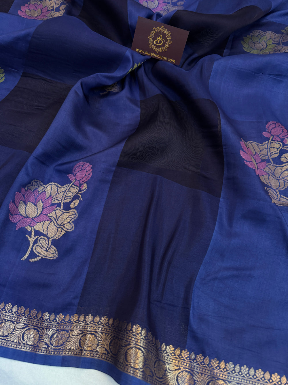 Navy Blue Pure Silk Handloom Banarasi Saree