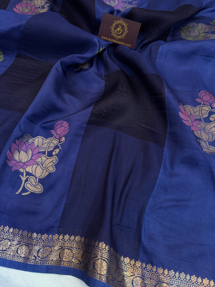 Navy Blue Pure Silk Handloom Banarasi Saree