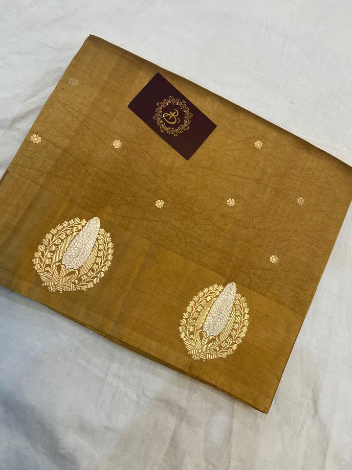 Mustard Golden Pure Banarasi Handloom Silk Saree - Aura Benaras