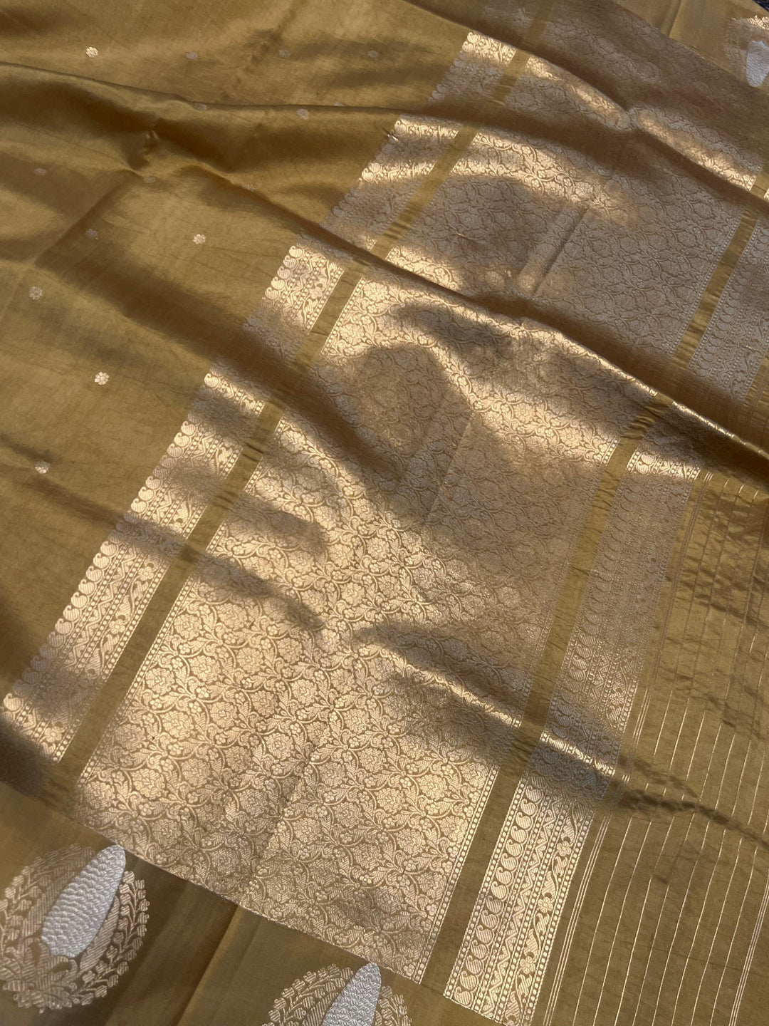 Mustard Golden Pure Banarasi Handloom Silk Saree - Aura Benaras