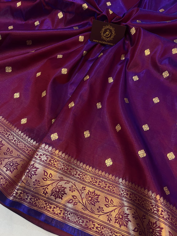 Purple Banarasi Handloom Satin Silk Saree - Aura Benaras