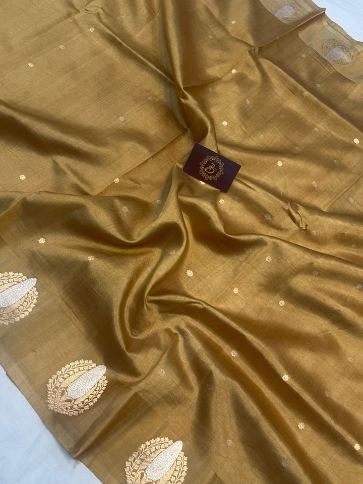 Mustard Golden Pure Banarasi Handloom Silk Saree - Aura Benaras