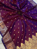 Purple Banarasi Handloom Satin Silk Saree - Aura Benaras