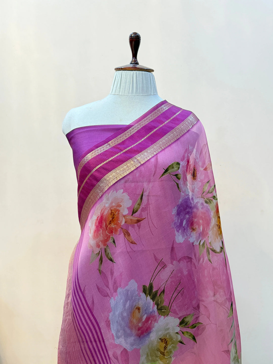 Pure Banarasi Kora Silk Saree with Digital Print & Chiniya Blouse