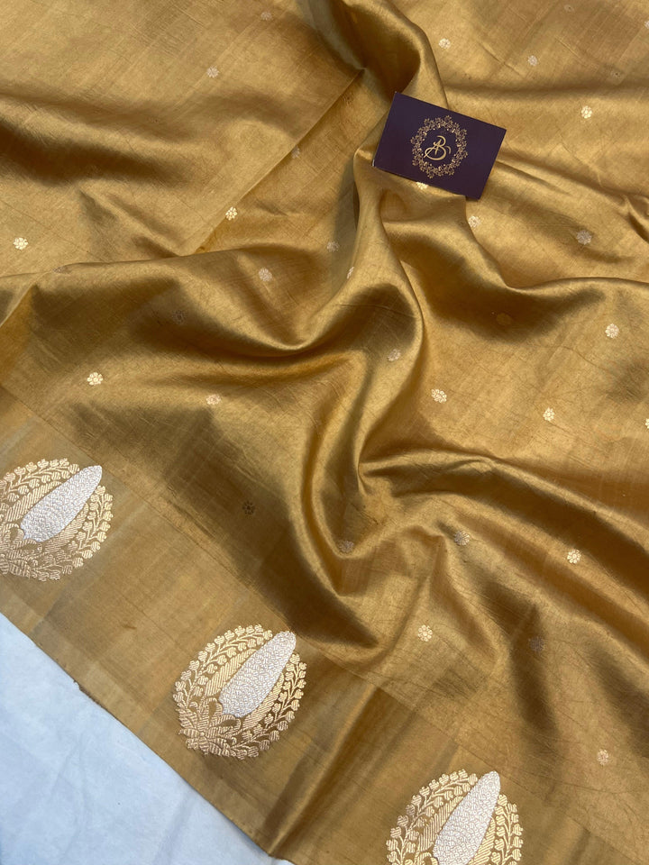 Mustard Golden Pure Banarasi Handloom Silk Saree - Aura Benaras