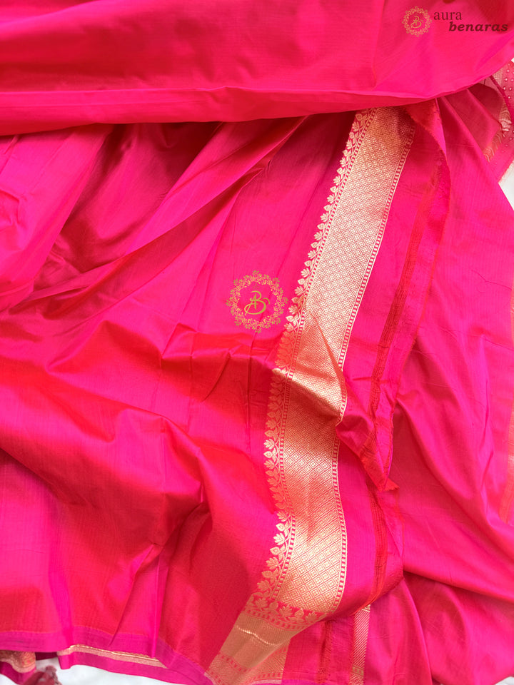 Rani Pink Rangkaat Pure Katan Silk Banarasi Handloom Saree