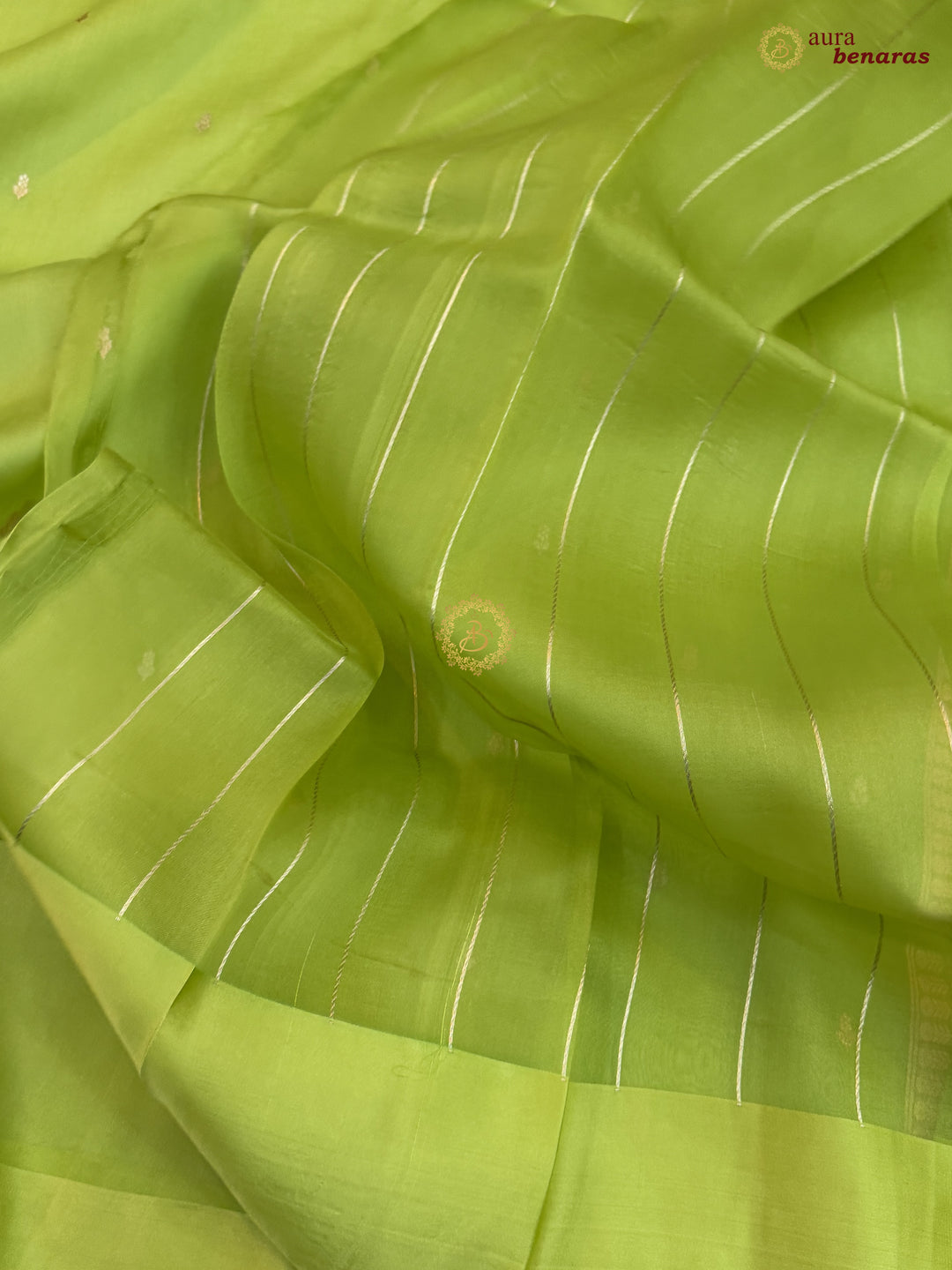 Pista Green Kora Silk Banarasi Saree with Kadhwa Golden Zari Motif