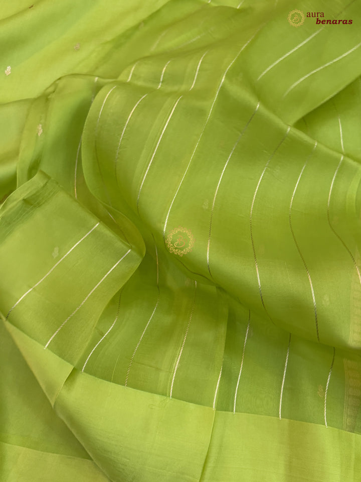 Pista Green Kora Silk Banarasi Saree with Kadhwa Golden Zari Motif
