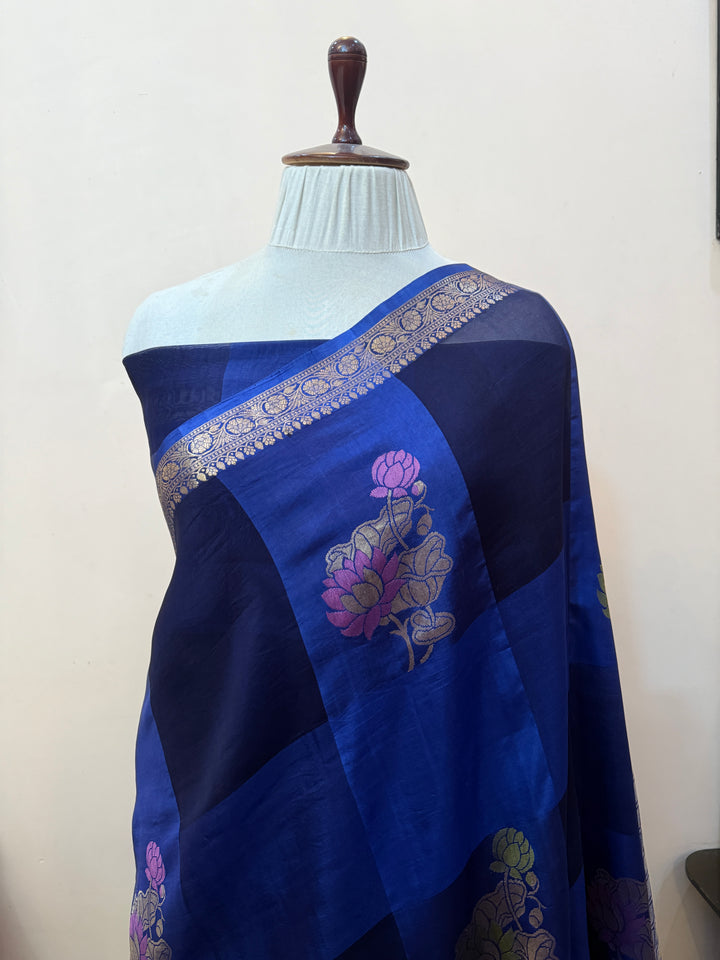 Navy Blue Pure Silk Handloom Banarasi Saree