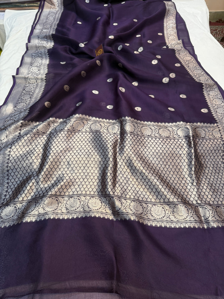Plum Banarasi Handloom Kora Silk Saree