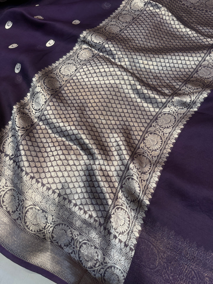 Plum Banarasi Handloom Kora Silk Saree