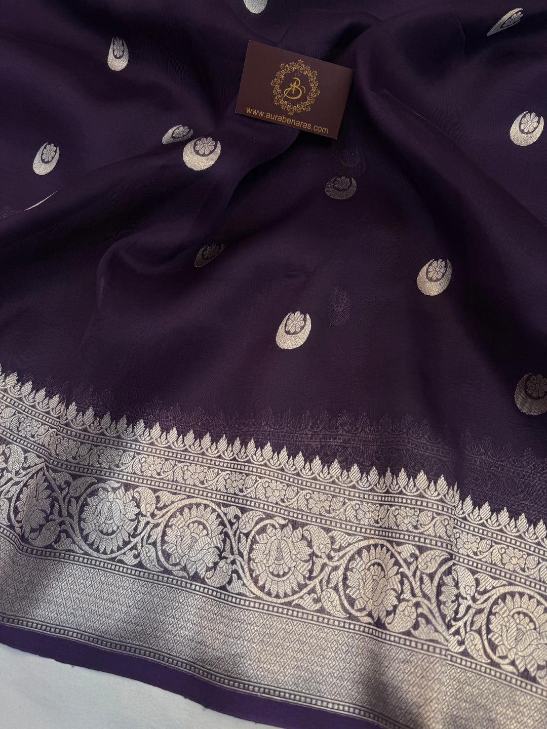 Plum Banarasi Handloom Kora Silk Saree