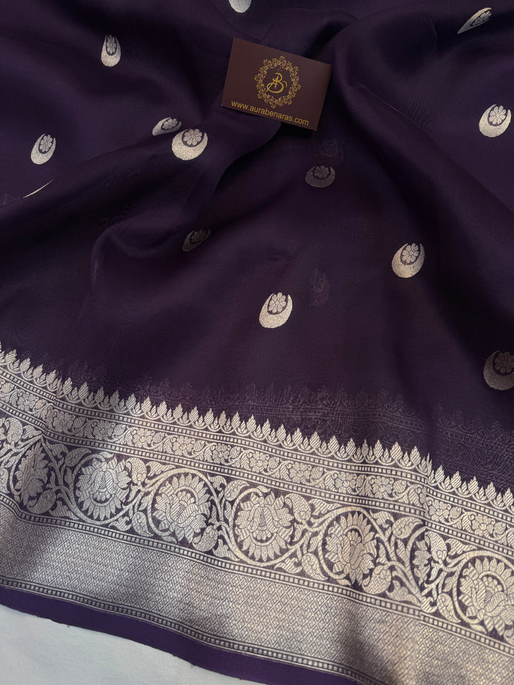 Plum Banarasi Handloom Kora Silk Saree