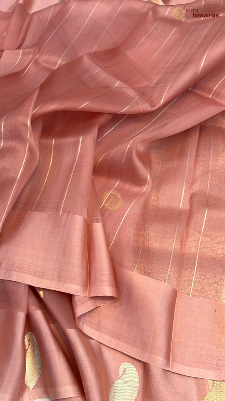 Old Rose Kora Silk Banarasi Saree with Kadhwa Golden Zari Motif