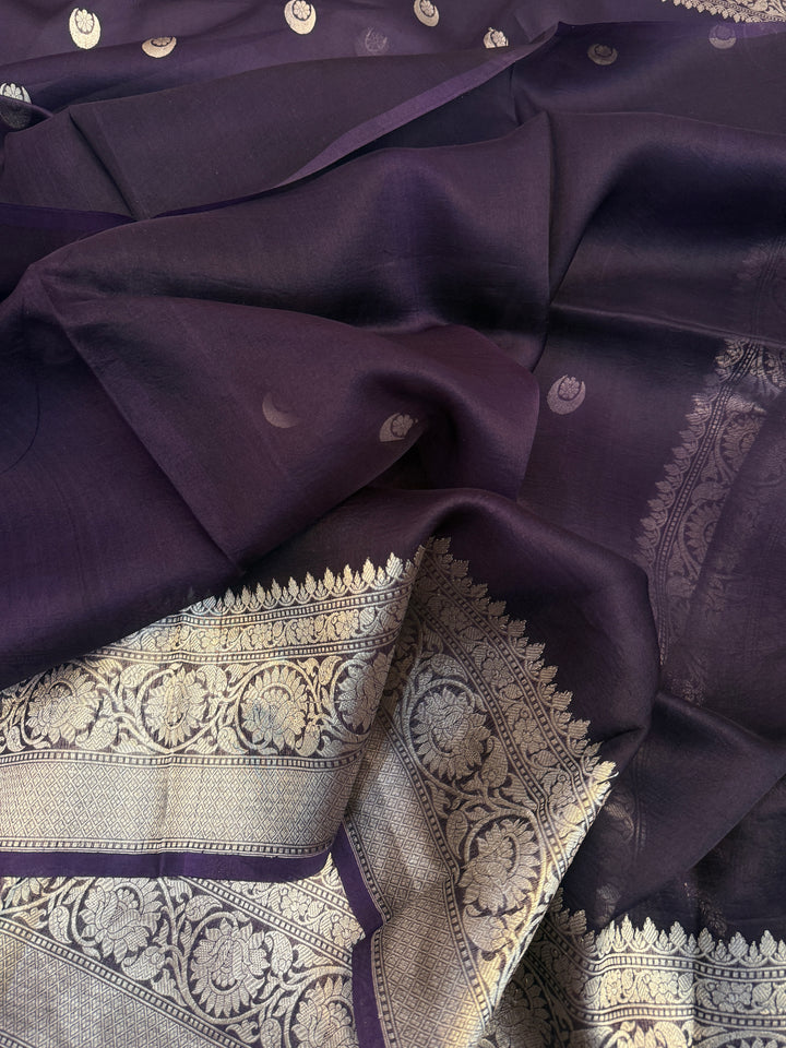 Plum Banarasi Handloom Kora Silk Saree