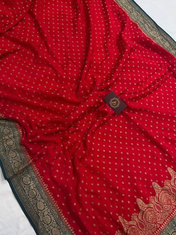 Red Pure Banarasi Khaddi Crepe Silk Saree - Aura Benaras