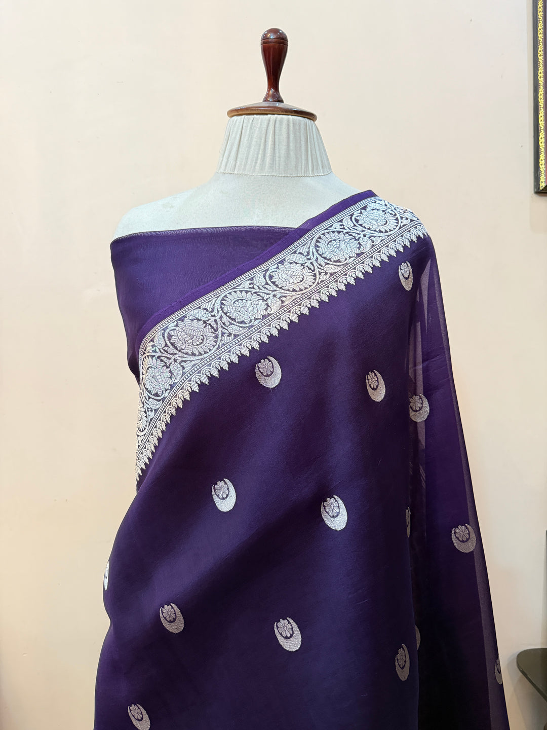 Plum Banarasi Handloom Kora Silk Saree