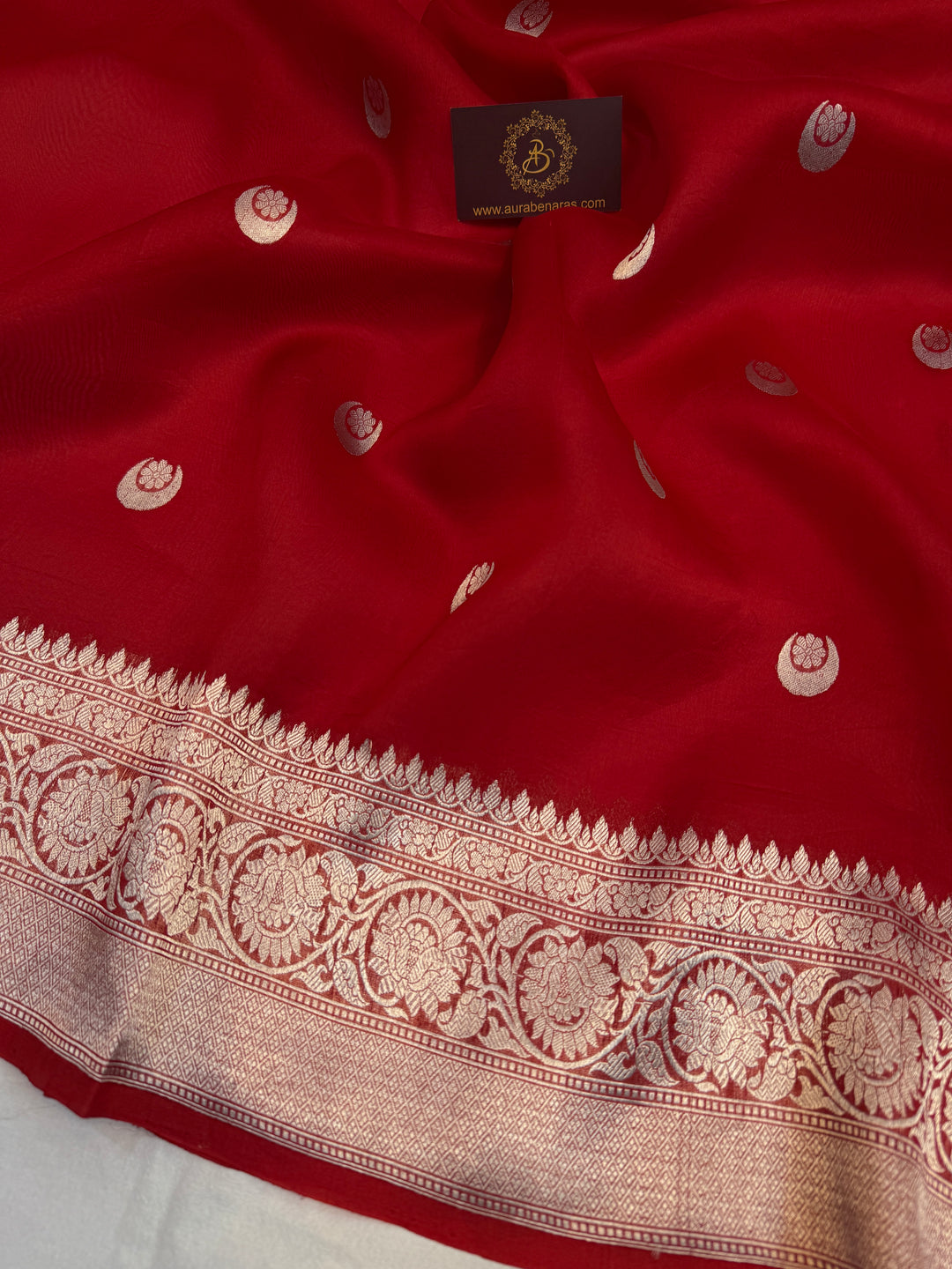 Red Banarasi Handloom Kora Silk Saree