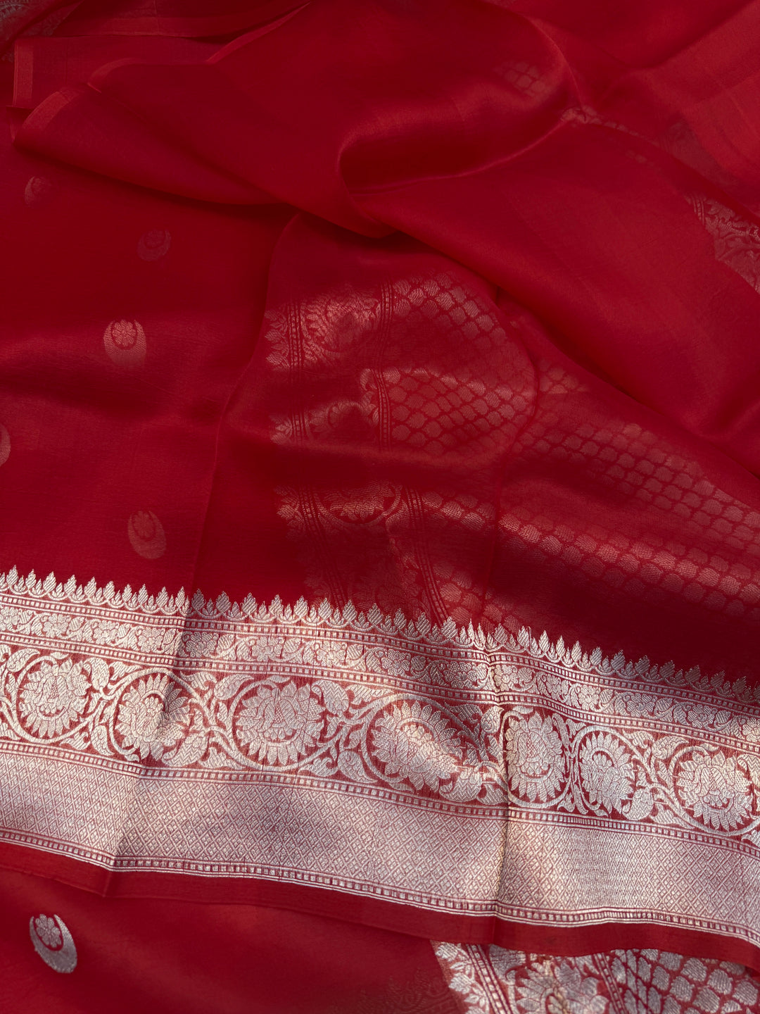 Red Banarasi Handloom Kora Silk Saree