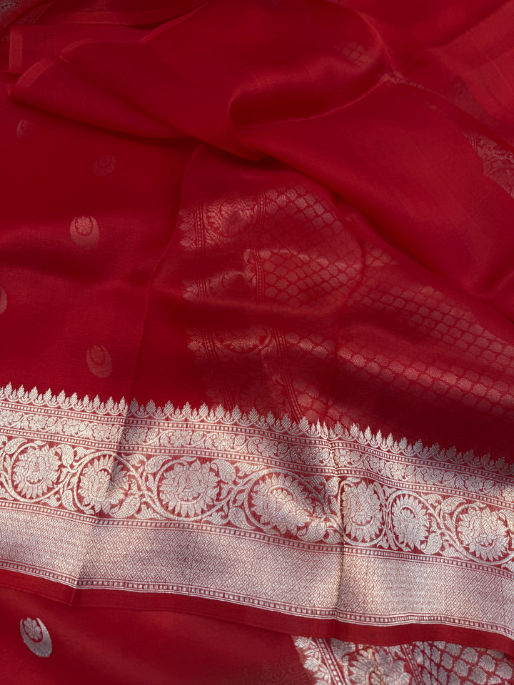 Red Banarasi Handloom Kora Silk Saree