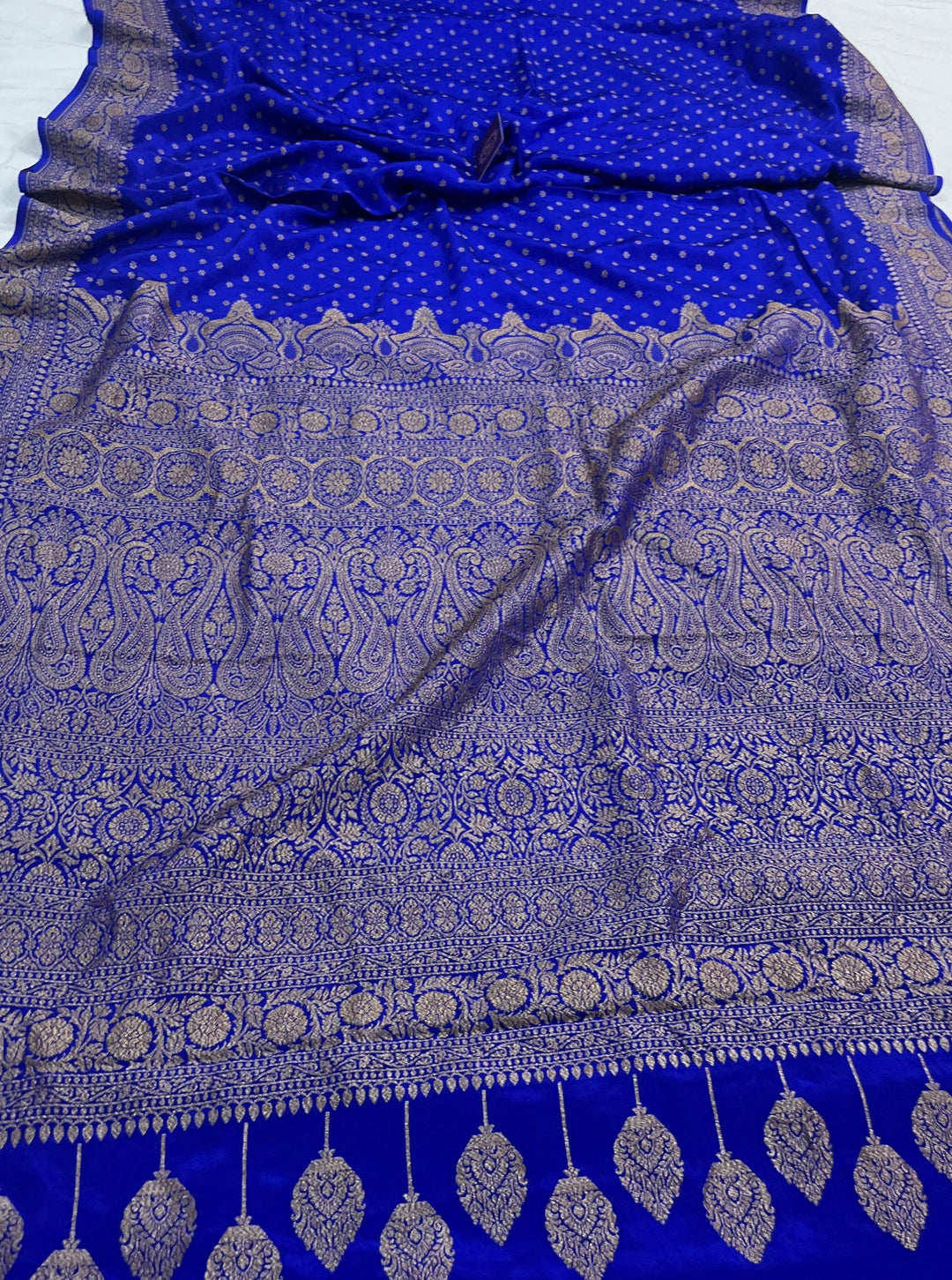 Royal Blue Pure Banarasi Khaddi Crepe Silk Saree - Aura Benaras