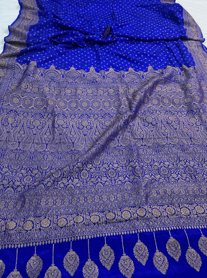 Royal Blue Pure Banarasi Khaddi Crepe Silk Saree - Aura Benaras
