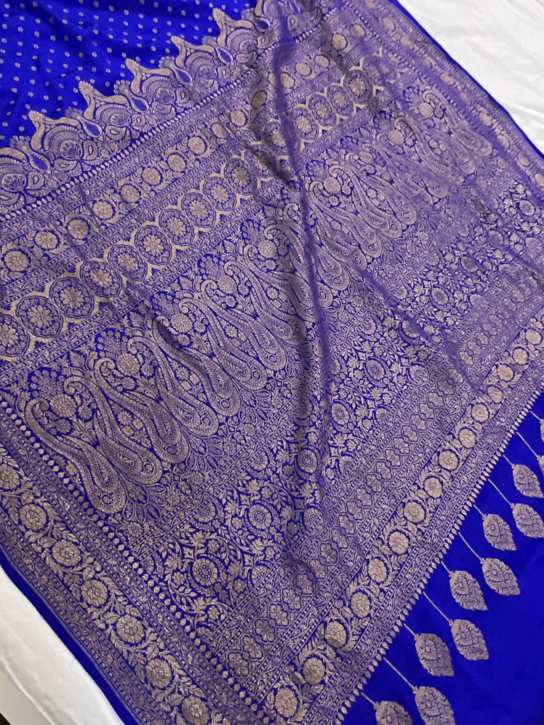 Royal Blue Pure Banarasi Khaddi Crepe Silk Saree - Aura Benaras