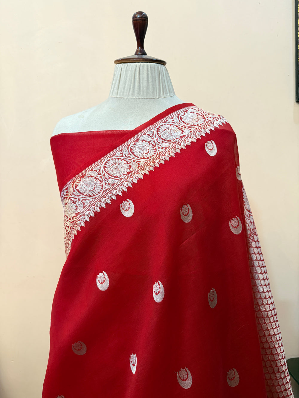 Red Banarasi Handloom Kora Silk Saree