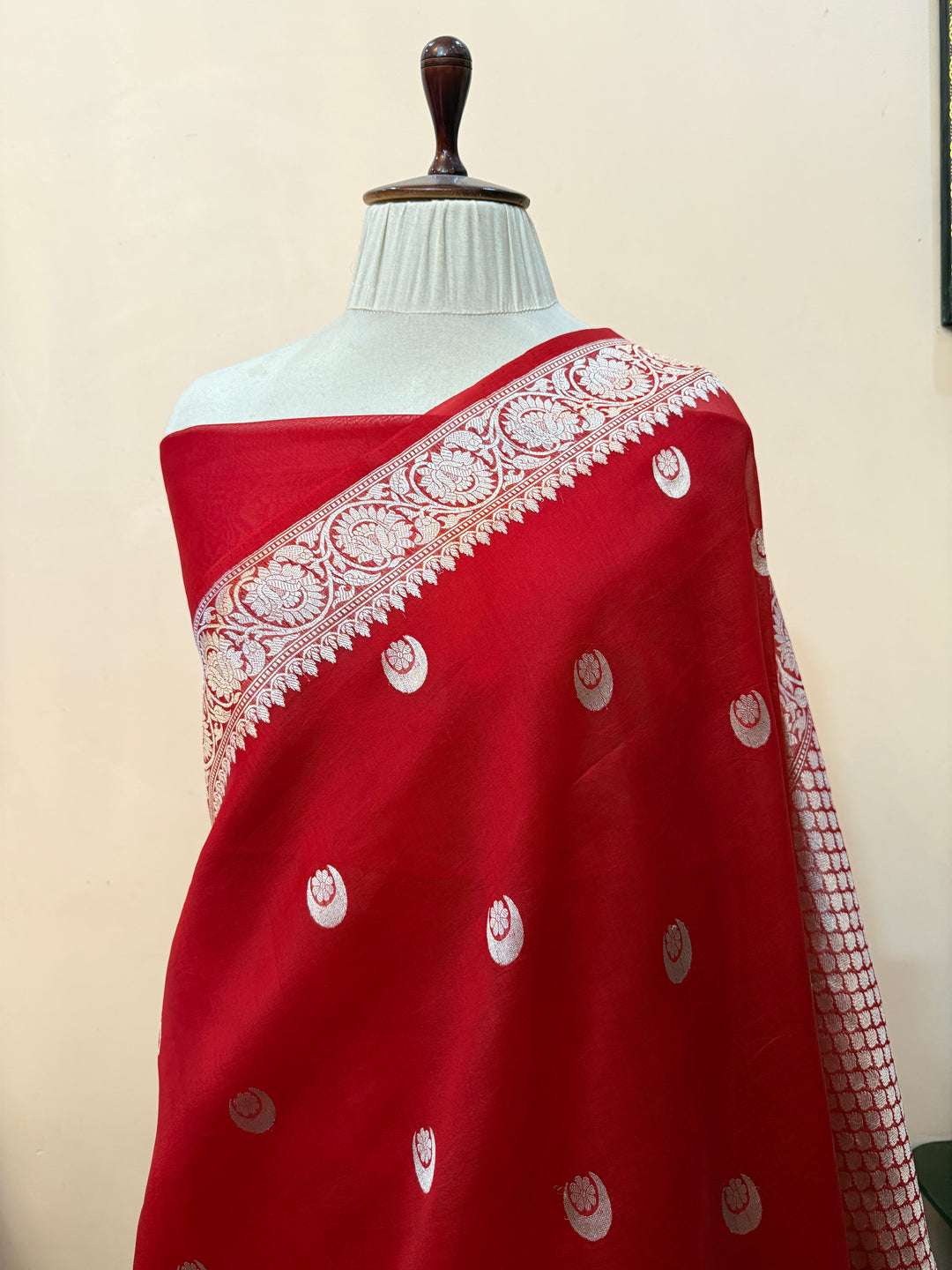 Red Banarasi Handloom Kora Silk Saree