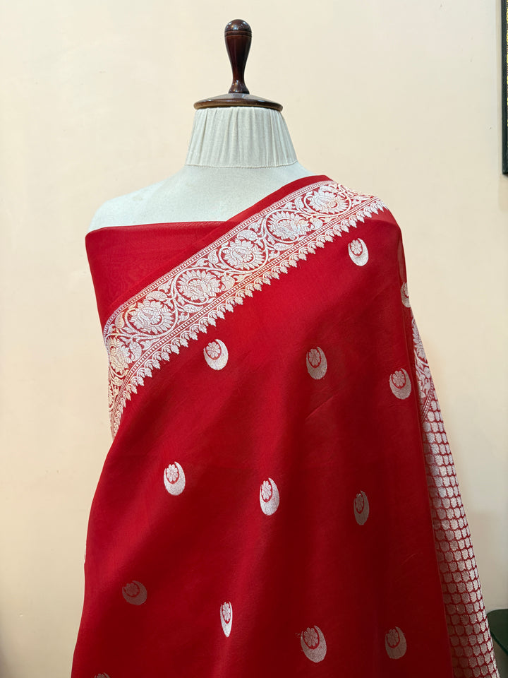 Red Banarasi Handloom Kora Silk Saree