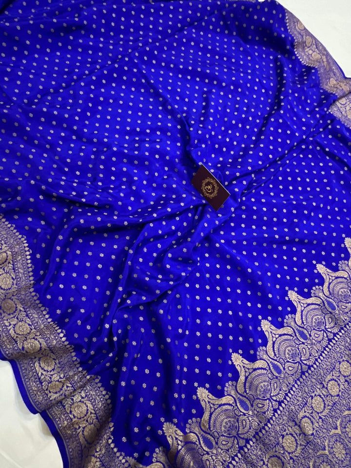 Royal Blue Pure Banarasi Khaddi Crepe Silk Saree - Aura Benaras