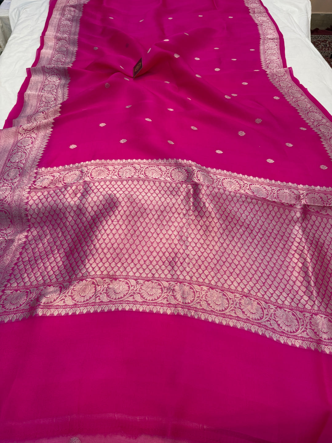 Rani Pink Banarasi Handloom Kora Silk Saree
