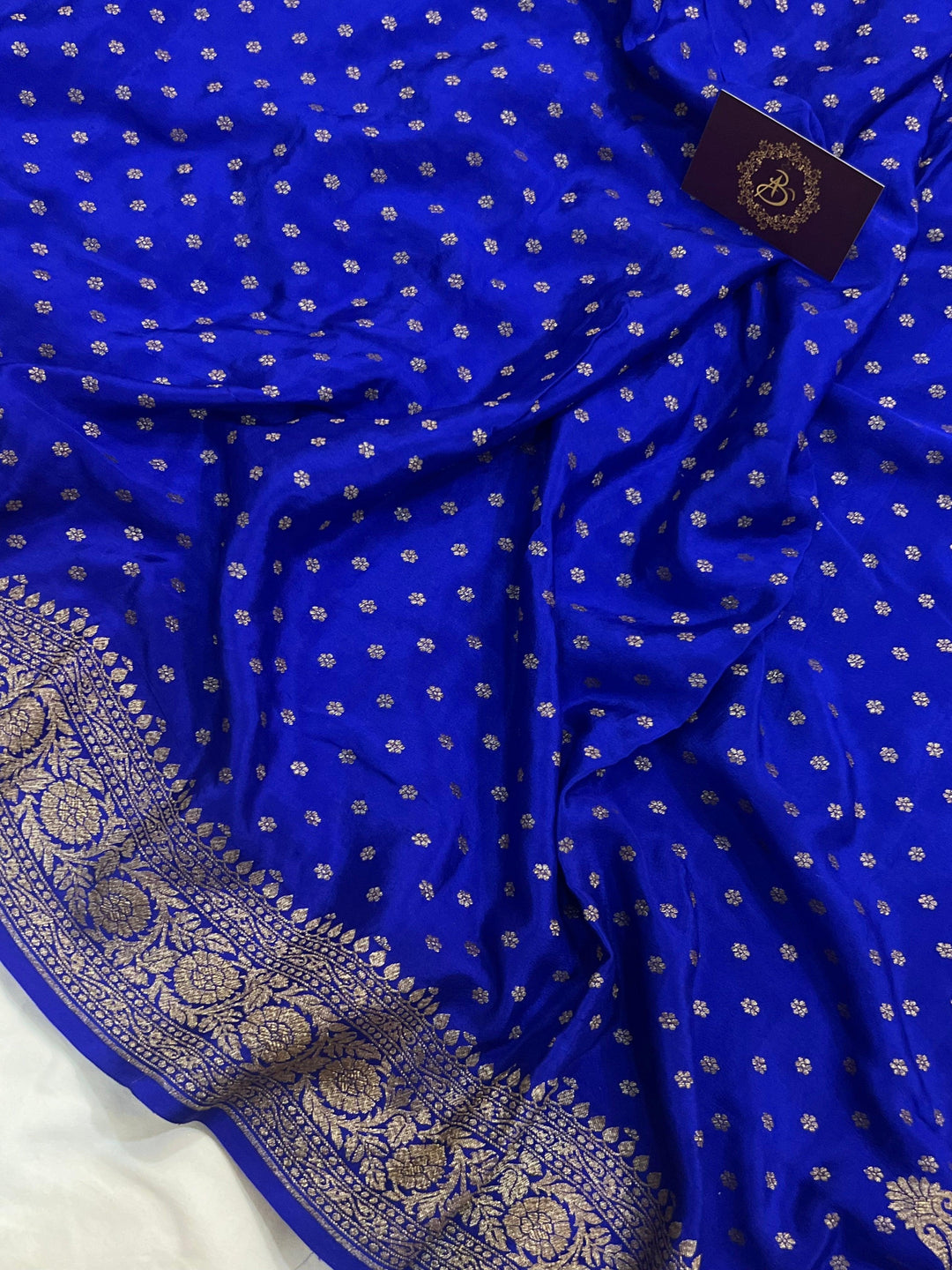 Royal Blue Pure Banarasi Khaddi Crepe Silk Saree - Aura Benaras