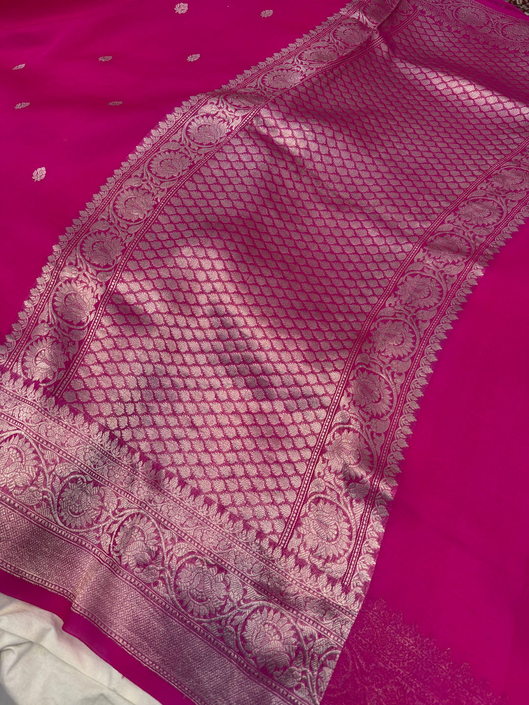 Rani Pink Banarasi Handloom Kora Silk Saree
