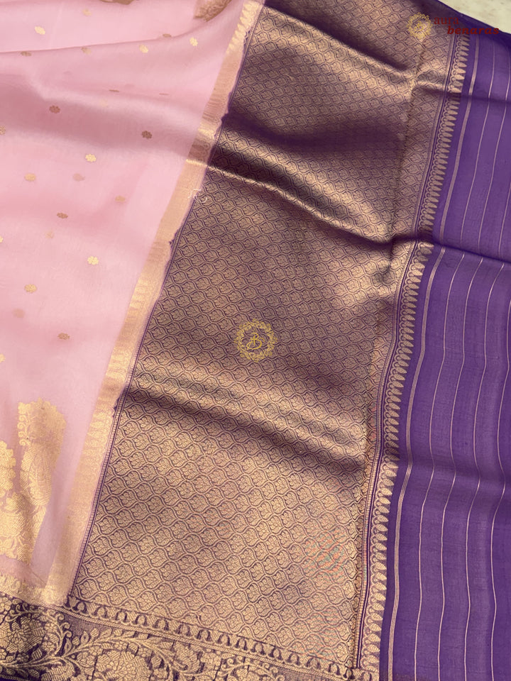 Baby Pink Pure Kora Silk Banarasi Saree with Konia