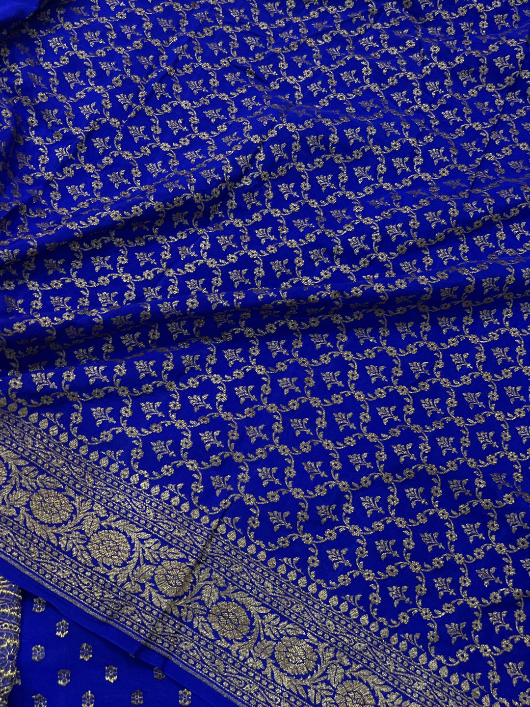 Royal Blue Pure Banarasi Khaddi Crepe Silk Saree - Aura Benaras
